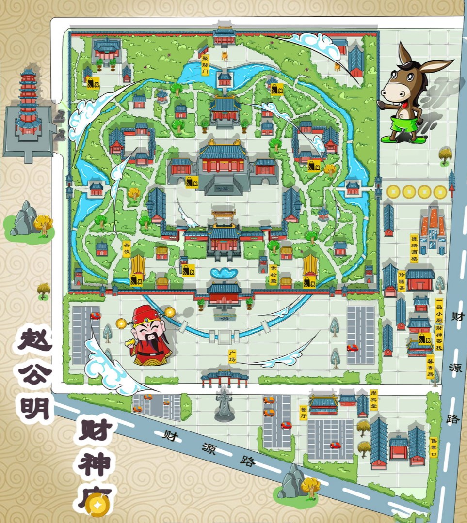 岳阳楼寺庙类手绘地图